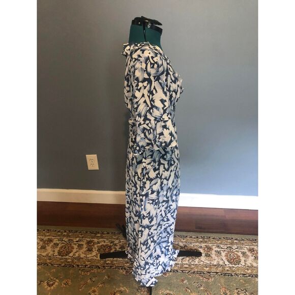 Tyler Boe Blue & White Isabella Silk Printed Midi Dress, size XS - Picture 2 of 6